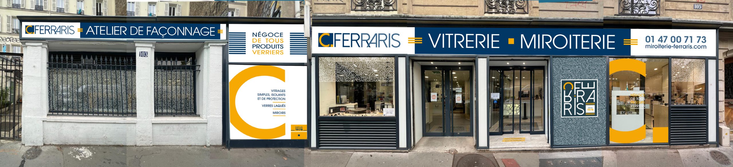 Façade de la Miroiterie Ferraris boulevard Richard-Lenoir à Paris